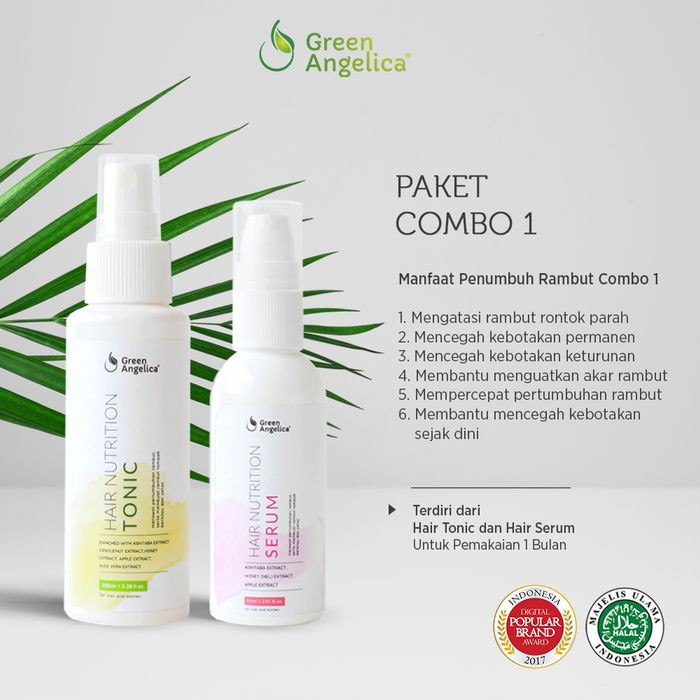 PAKET COMBO 1 HAIR TONIC DAN SERUM GREEN ANGELICA PENUMBUH RAMBUT RONTOK MENIPIS BOTAK