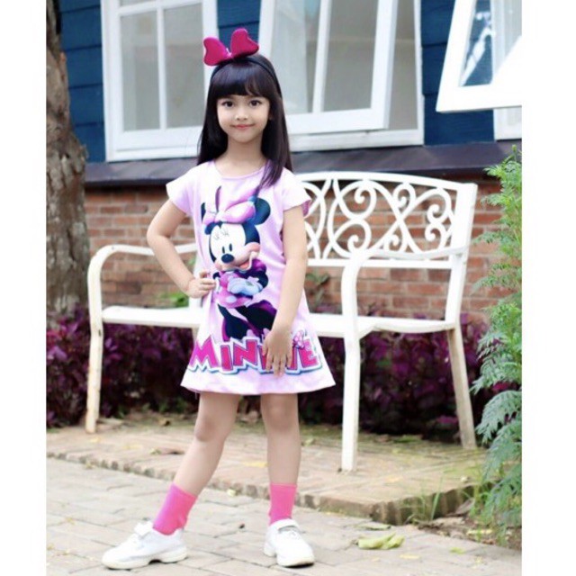 DRESS SCUBA PRINTING KARAKTER MINIEMOUSE,HOMEDRESS,BAJU ANAK CEWEK ,BAJU ANAK LUCU