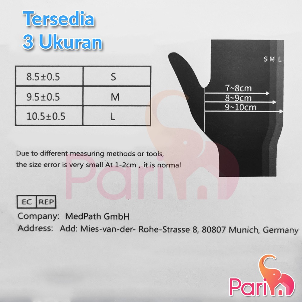 Sarung Tangan 100% Medis / Sarung Tangan Nitrile Synthetic Gloves Isi 100pcs / 3 Size / S-M-L