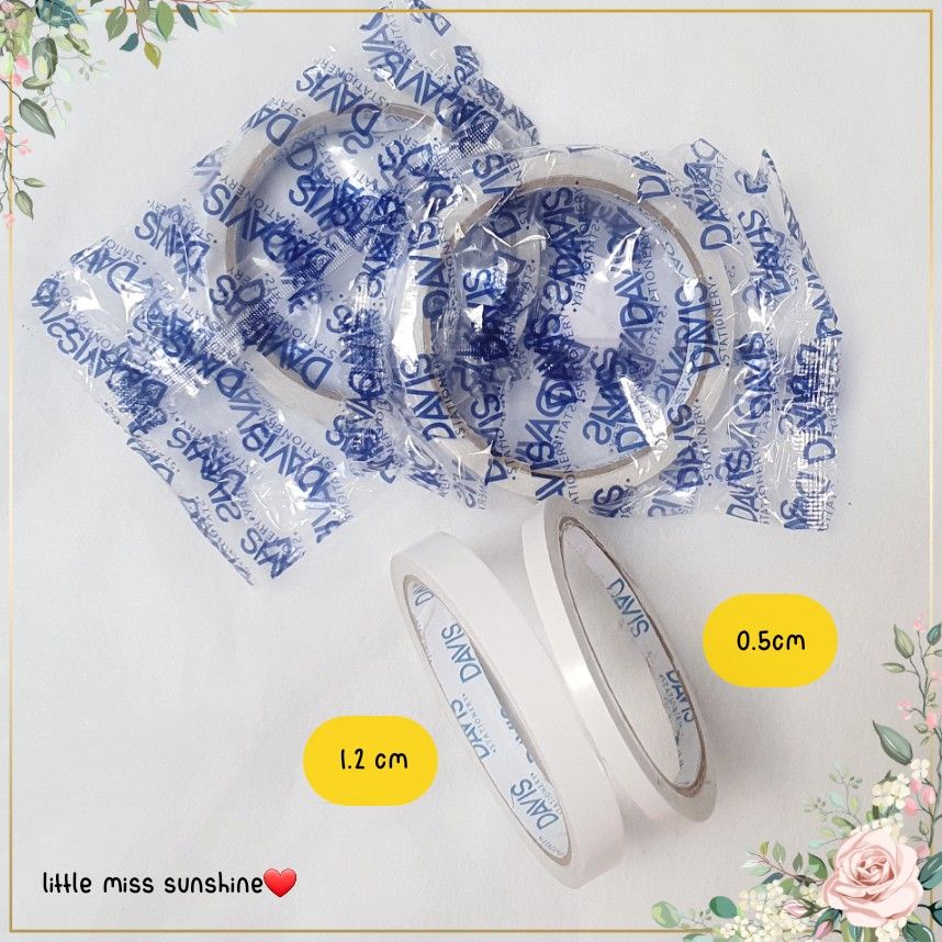 Isolasi Double Tape 0,5 cm 1,2cm 2,3cm Merk Davis High Quality Solasi ATK Alat Tulis Kantor Nempel Tempel selotip double perekat Kuat Kertas kesenian Kerajinan Tangan Seni Sekolah Craft Crafting Brand Grosir Termurah Prakarya Little Miss Sunshine Malang