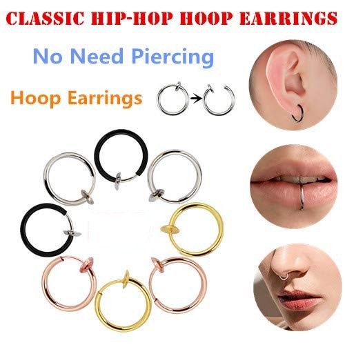 1pair Retractable Earrings No Need Piercing Unisex Classic Hip-hop Hoop Earrings