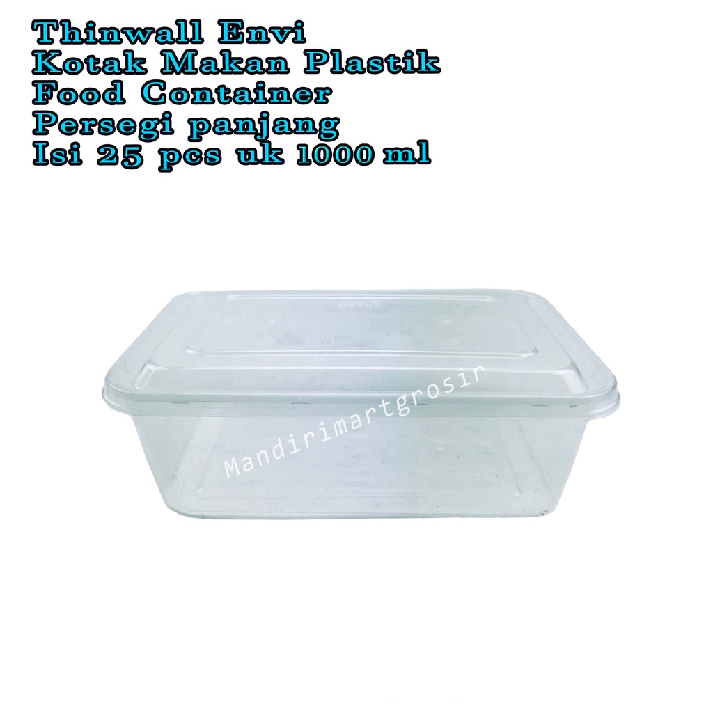 Thinwall Foodsafe * Kotak Makan Plastik * Food Container Persegi panjang * isi 25 pcs * uk 1000 ml