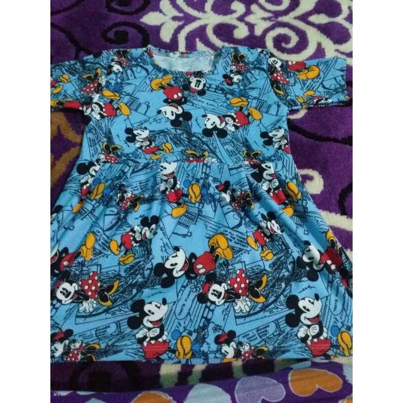 Dress / Daster Anak Mickey Mose 4,5,6,7,8,9 tahun Bahan Baby Terry