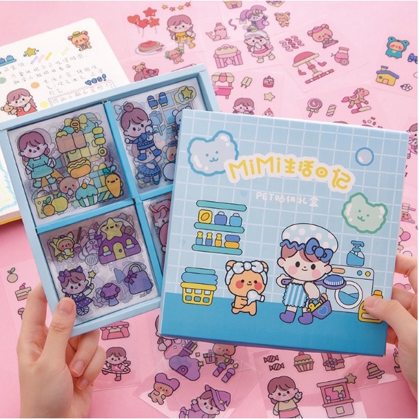 1Set Stiker Lucu Cute Cartoon Girl PET Waterproof StickerGift Box GirlThermos Cup Sticker Sheets