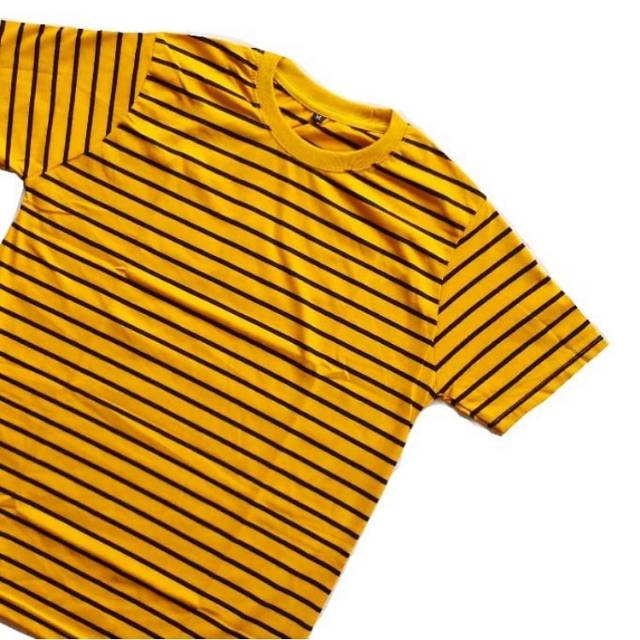 Kaos Stripe Dominan Mustard / Medium Mustard, Cotton Premium