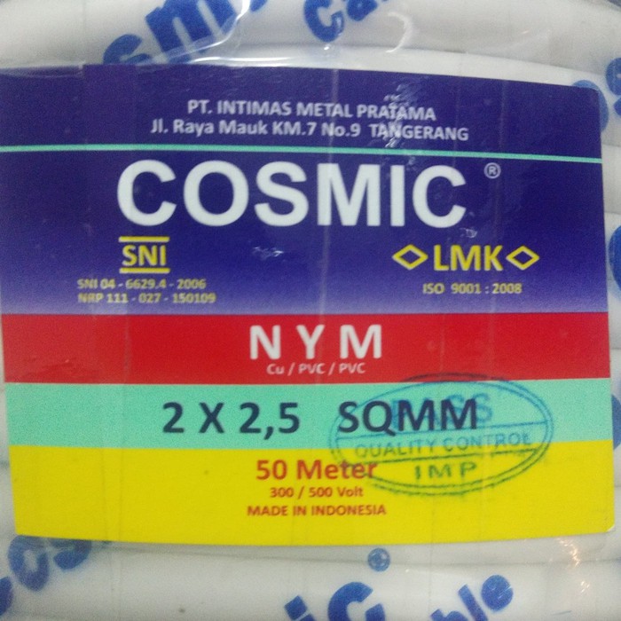 Kabel Cosmic NYM 2x2,5 @50m 2x2.5 putih tunggal kawat