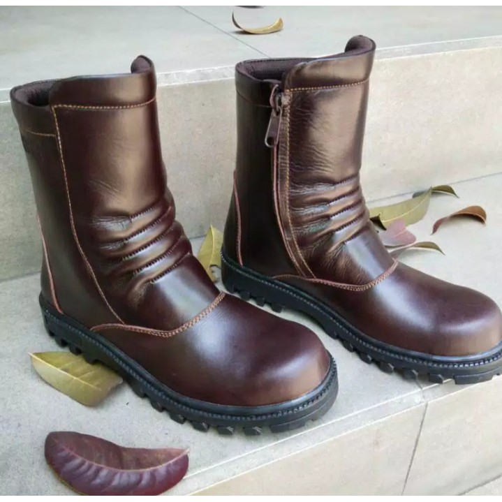 SEPATU SAFETY KULIT SAPI ASLI UJUNG BESI DOUBLE RESLETING SEPATU PROYEK SEPATU WELDER SEPATU LAPANGAN