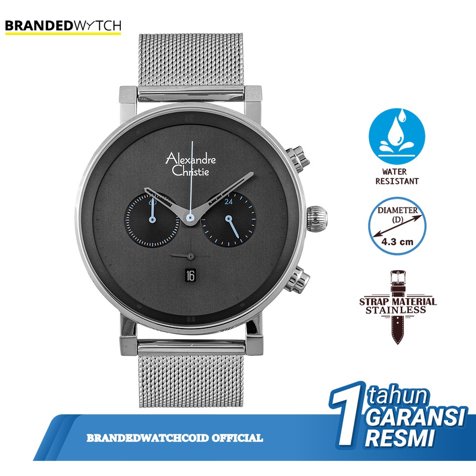 Jam Tangan Alexandre Christie Chronograph AC 6547 MCBSSGR Pria Original Diameter 4,3 cm