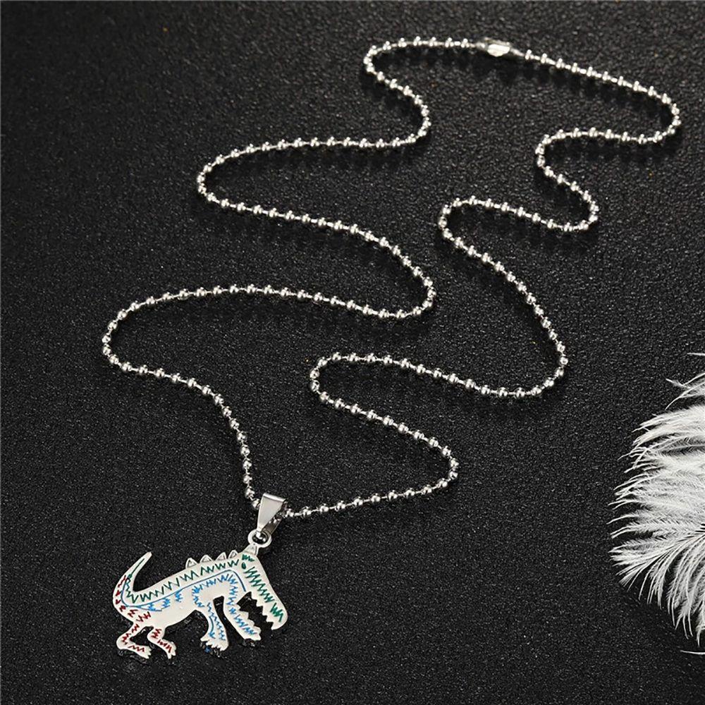 Kalung Rantai Klavikula Desain Hewan Dinosaurus Graffiti Gaya Korea Hip-Hop Untuk Perhiasan Unisex