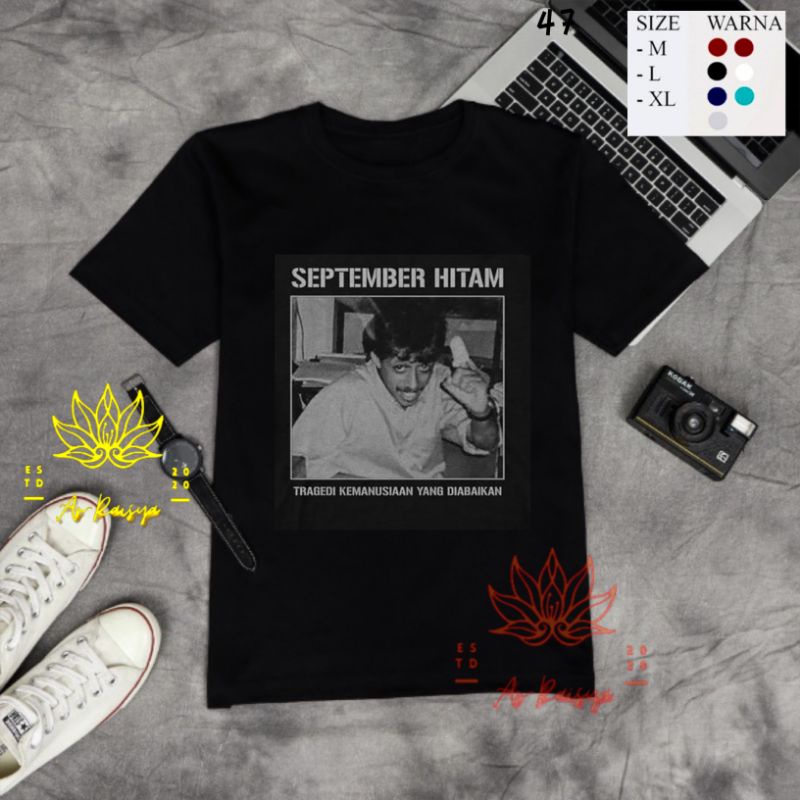 kaos September hitam/T-shirt September hitam/Kaos Munir/T-shirt Munir/Kaos menolak lupa/T-shirt meno