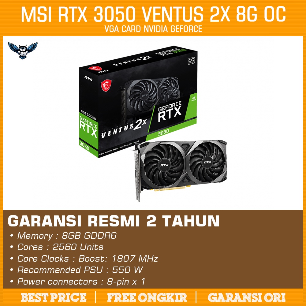 VGA CARD MSI RTX 3050 VENTUS 2X 8G OC Nvidia GeForce rtx3050 8GB DDR6