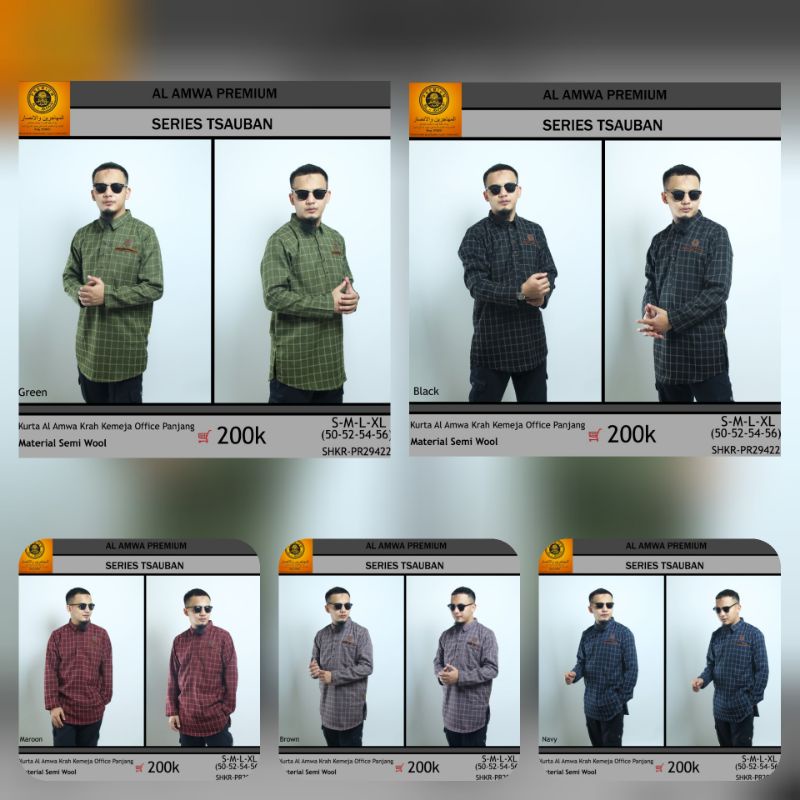 Kurta Dewasa Panjang Krah Kemeja Office Motif Kotak Semi Wool Al Amwa