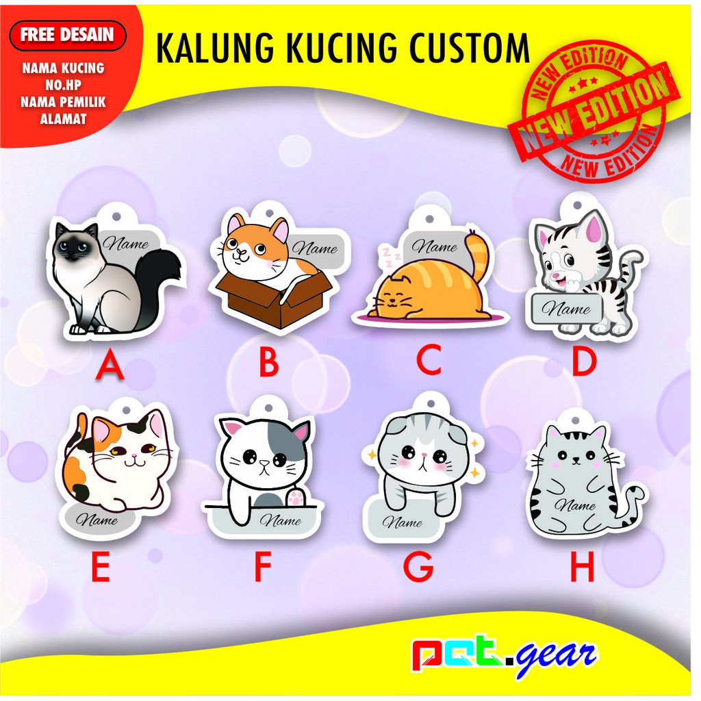 Kalung Kucing Nama Custom KARAKETER Bolak Balik