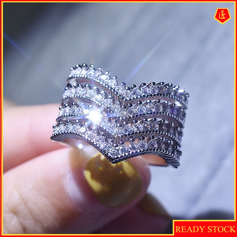 [Ready Stock]Three-Layer V-Shaped Full Diamond Ring Women's Fashion Luxury