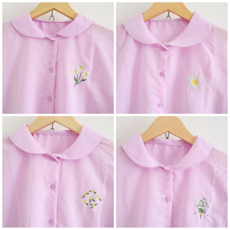 Daisy Lilac Baloon Shirt - Kemeja Lengan Balon Bordir