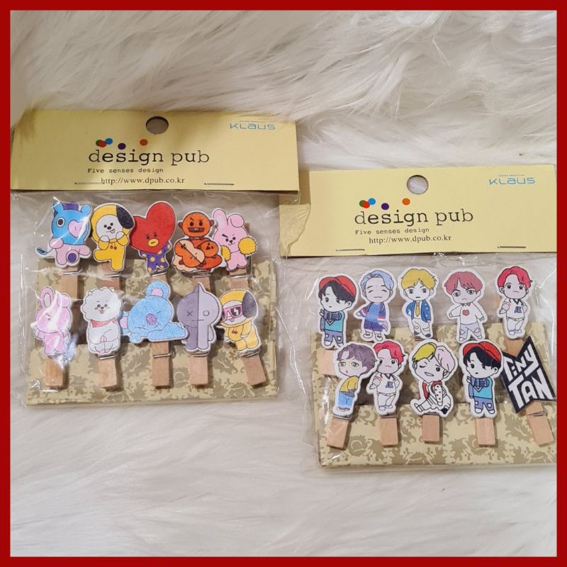 Wooden Clip BTS / Jepitan Kayu BT21 / Dekorasi Army