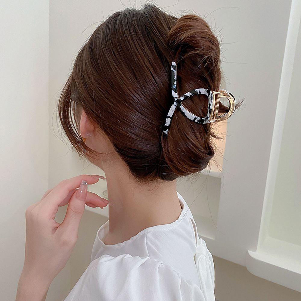 Needway  Wanita Cakar Rambut Elegan Hiasan Kepala Rambut Jepit Silang Asetat Temperamen Ponytail Holder