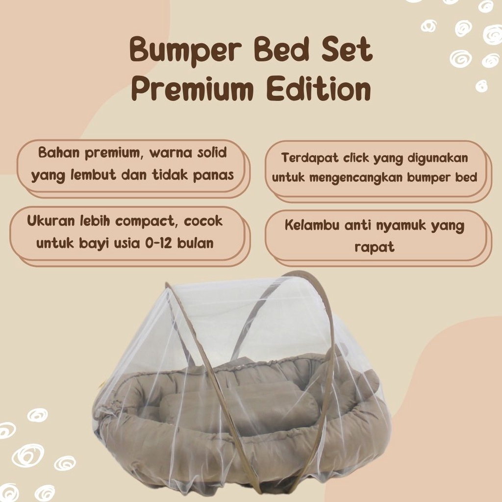 Bumper Bed Set Premium | Kasur Bayi Kelambu - Solid Color - Katun Kingkoil - Kelambu Lepas Complete Set Portable - Baby U Grow-2