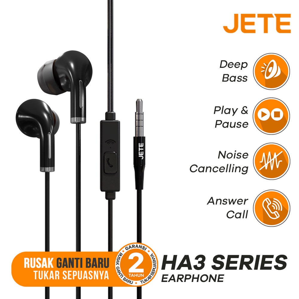 Earphone Handsfree Headset Bass JETE HA3 - Garansi Resmi 2 Tahun