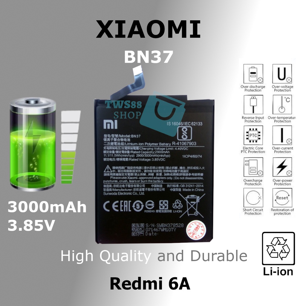 (TWS) Baterai Batre Battery Original Xiaomi Redmi 6 / 6A / BN37