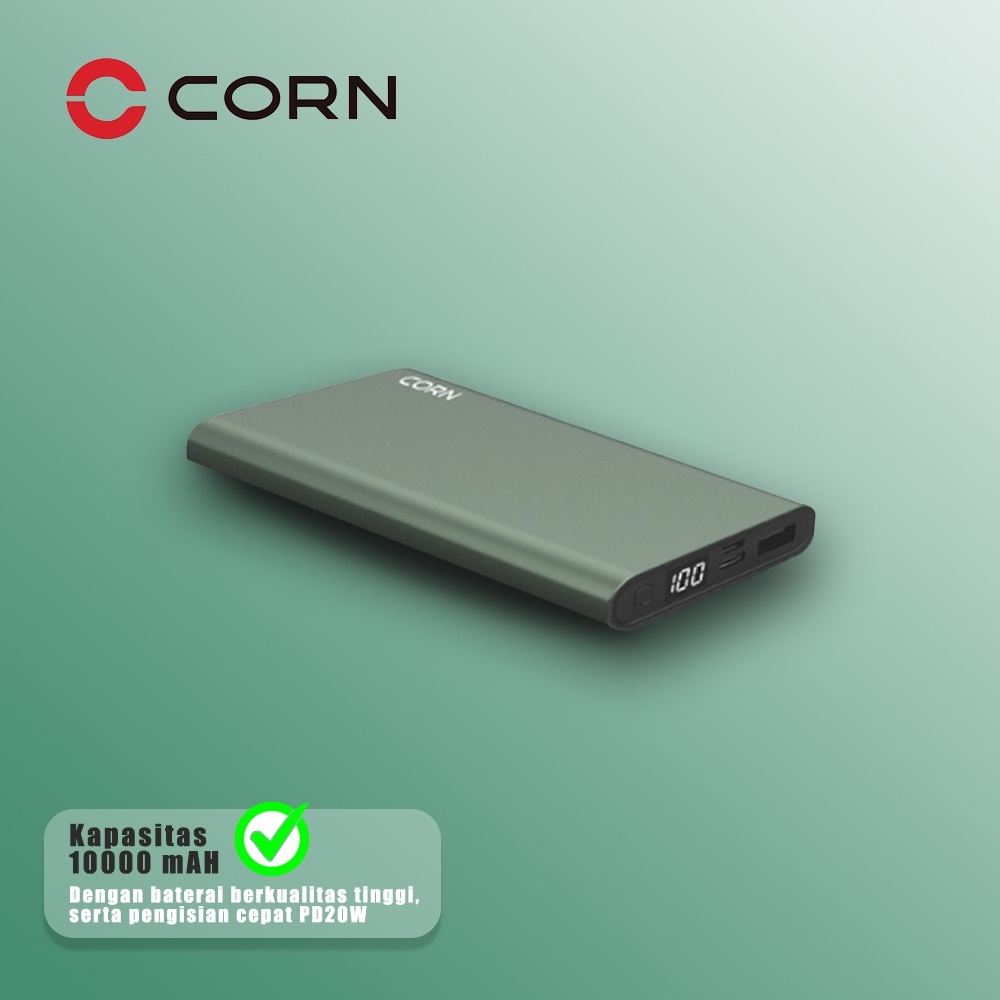 CORN DW018 10000mAh PowerBank 20W Original Fast Charging Bank Daya Aluminum Type-C &amp; Micro USB Kapasitas Nyata Ultrathin Quick Charge 3.0