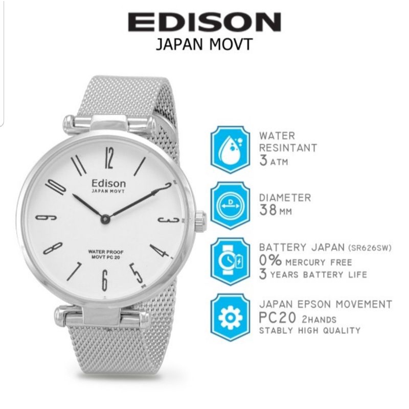 Jam Tangan Edison AR 247.3 R Slim Type Waterproof Japan Movement