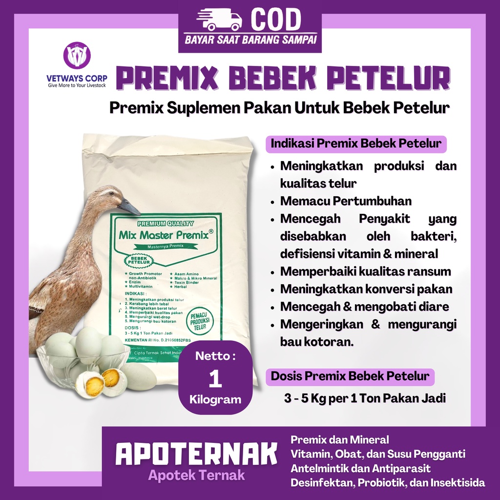 PREMIX PENGGEMUK BEBEK POTONG PEMACU PERTUMBUHAN 1 KG | Suplemen Tambahan Pakan Bebek Potong Pedaging | Apoternak