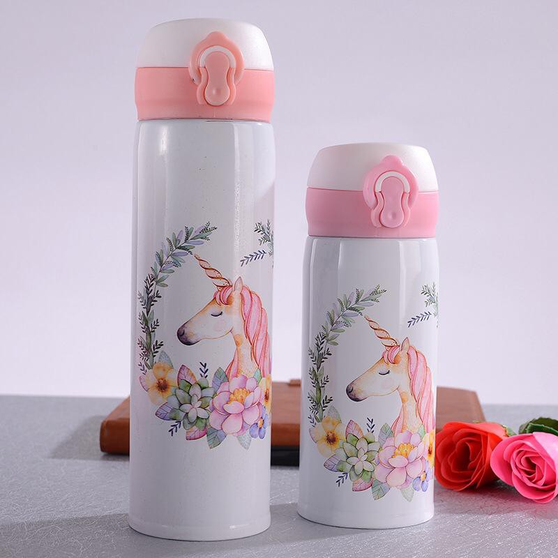 Termos Air Panas Motif Karakter Flamingo dan Unicorn 500Ml Vacuum Flask - Termos Air Panas Dingin