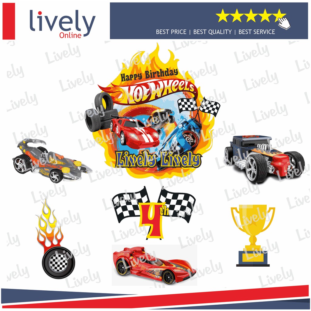 CUSTOM NAMA CAKE TOPPER KARAKTER HOTWHEELS 02 HIASAN KUE ULANG TAHUN HAPPY BIRTHDAY