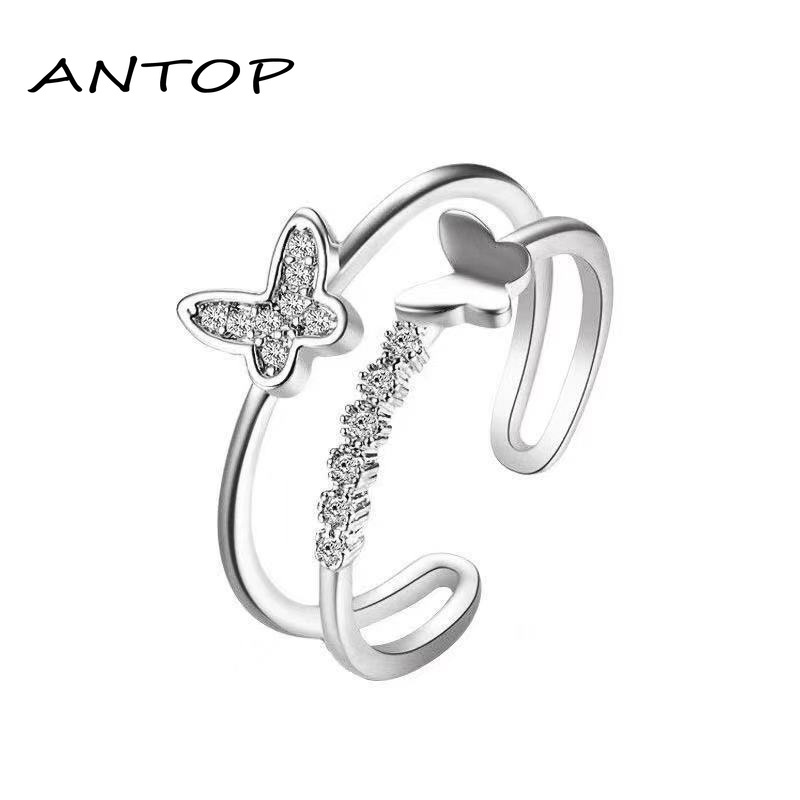 Double Butterfly Diamond Ring Pembukaan Cincin Dapat Disesuaikan Wanita Fashion Perhiasan Aksesoris Hadiah Natal ANTOP