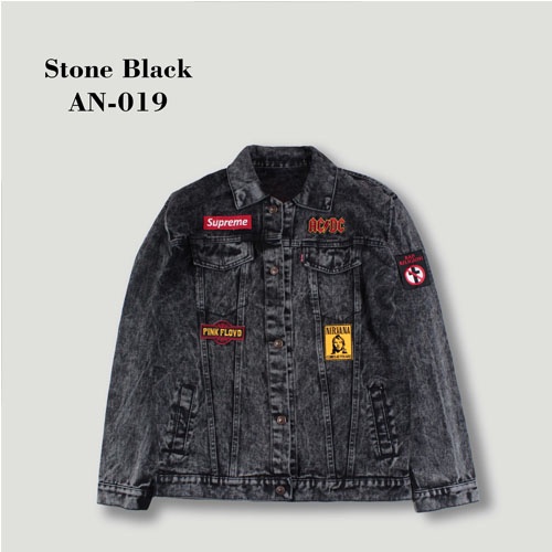 jaket lepis cowok - jaket jeans denim pria sablon tokyo revangers motif tulisan kanji jepang best se