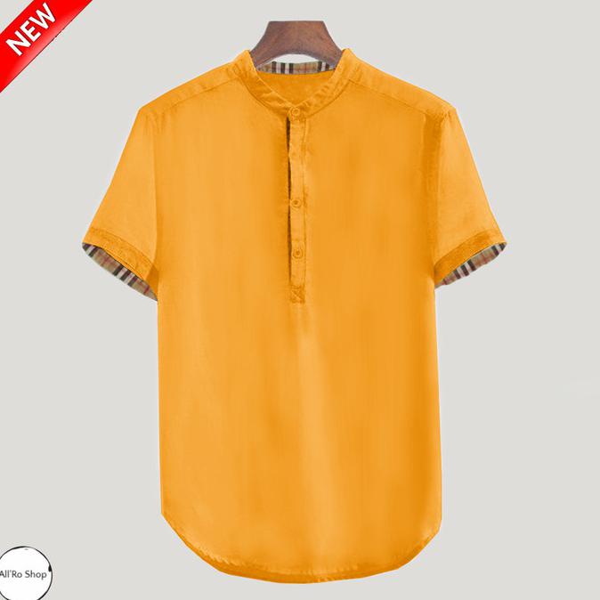 Star Seller Ars 11534 11538 11542 Baju Koko Pria Lengan Pendek Lis Burberry - Kuning, M