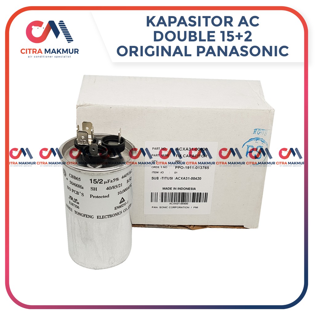 Kapasitor AC Panasonic Original Double 15 & 2 uF Capasitor Air Conditioner Kompresor Kipas Mesin