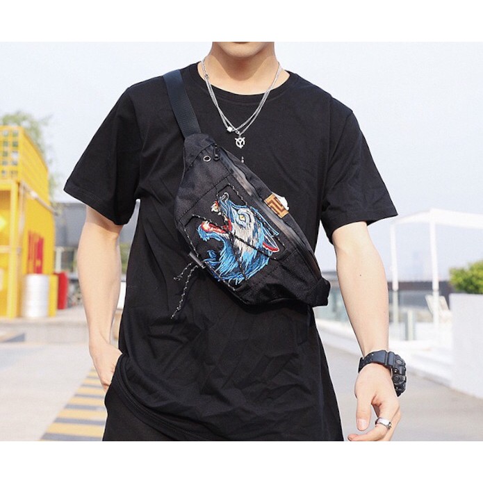 Tas Selempang Kanvas Tas Pria import Waistbag WOLF