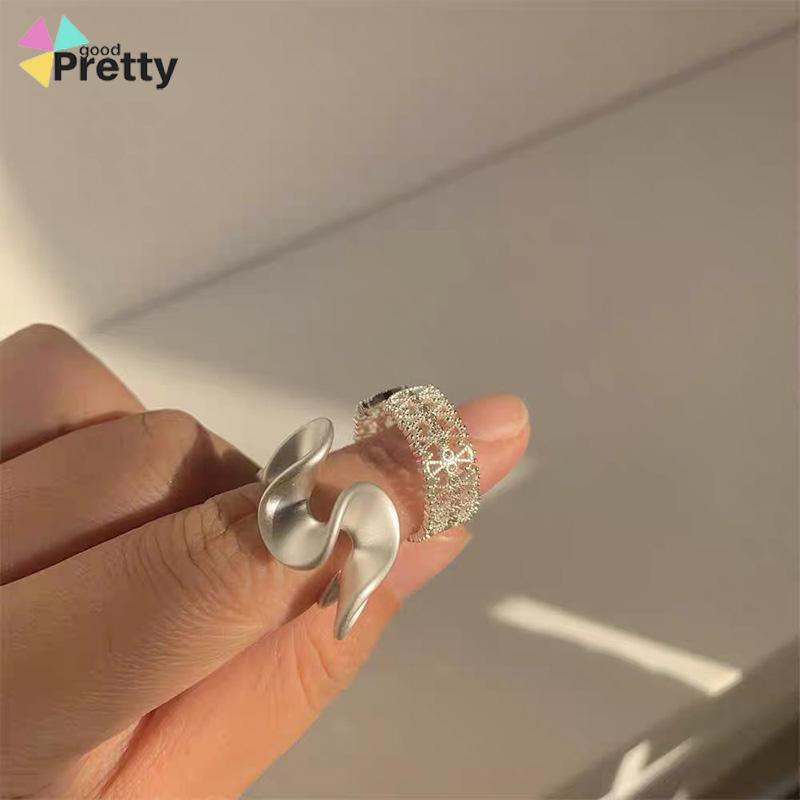 Cincin Renda Zirkon Gelombang Matte Pembukaan Cincin Sederhana Wanita yang Dapat Disesuaikan - PD