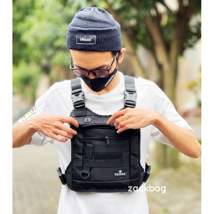 Tas dada pria Chest bag rig Neisda black tactical V3