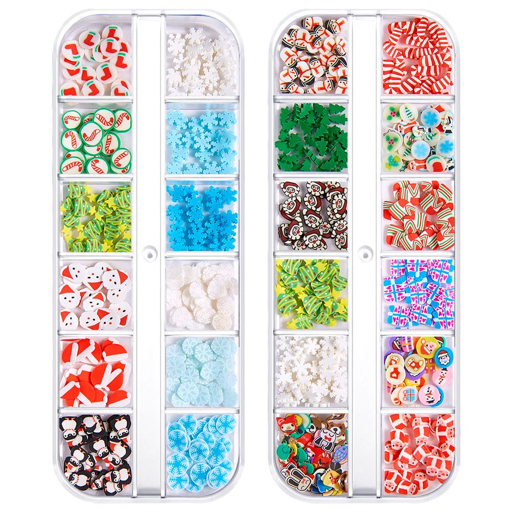 REBUY Mixed Soft Clay Slices Gingerbread Man DIY Nail Art Decorations Nail Sequins 12 Grids Resin Snowflake Snowman Manicure Tools Merry Christmas Thin Nail Flakes