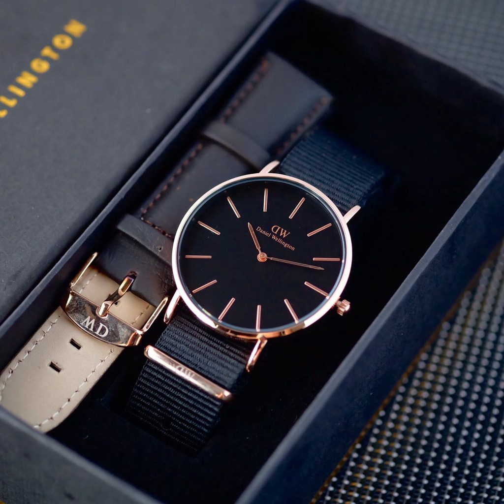 Jam Tangan Pria Wanita Analog Fashion DW Daniel Wellington Super Tali Kanvas Full Set