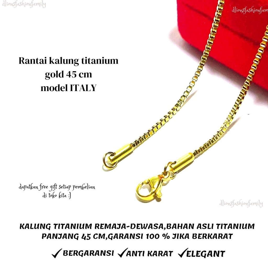 KALUNG TITANIUM ASLI ANTI KARAT,KALUNG TITANIUM PRIA,KALUNG TITANIUM WANITA WARNA GOLD PANJANG 45 CM