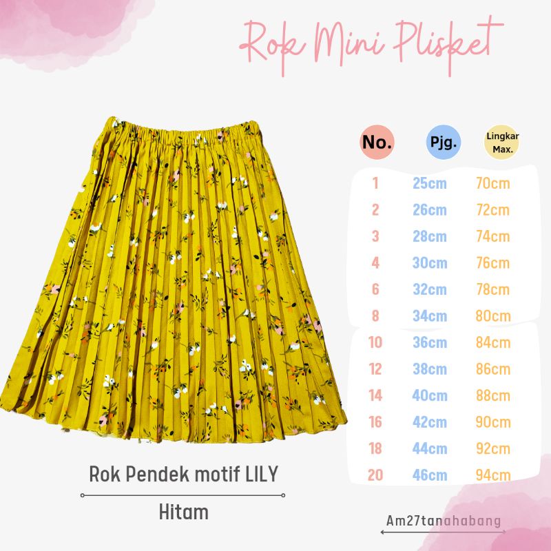 Rok Plisket Mini Anak Cewek MOTIF LILY 1-12 tahun Pleated Mini Skirt