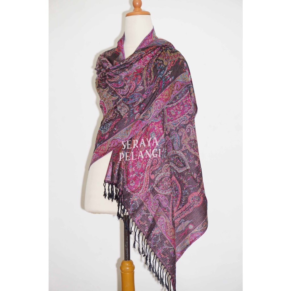Pashmina Cashmere Keong 07 Motif Selendang Scarf Syal Shawl Pasmina Kashmir Souvenir Hadiah Ulang Tahun Birthday Gift Aksesoris Fashion Wanita Premium Import High Quality Grosir Murah Viscose Cotton Seraya Pelangi