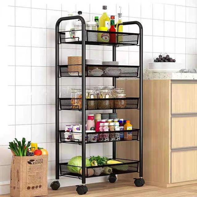 Rak Dapur Susun Trolley Piring Roda Penyimpanan Makanan Penyimpanan Beroda Serbaguna Kokoh Putih Rak 5 4 3 Lapisan Susun Rak Troli Empat Susun Dengan Roda Dan Pegangan Rak Kamar Tidur Dapur Kamar Mandi Serbaguna  Besi Serbaguna Murah