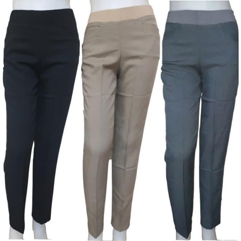 Celana Kerja Wanita Size S - 5L Pinggang Full Karet & Resleting De Demost