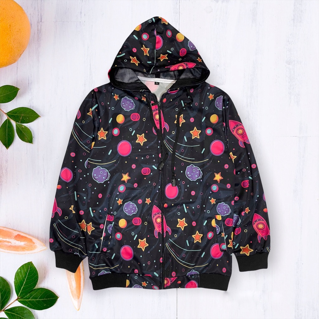 Jaket anak printing bahan lotto elpana Unisex-Hitam Galaxy Star