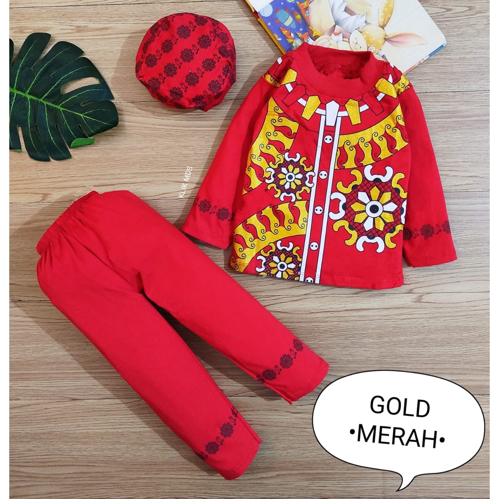 Koko Bayi Laki-laki - Setelan Baju Anak Laki-laki Atasan Dan Celana Motif Koko Gold