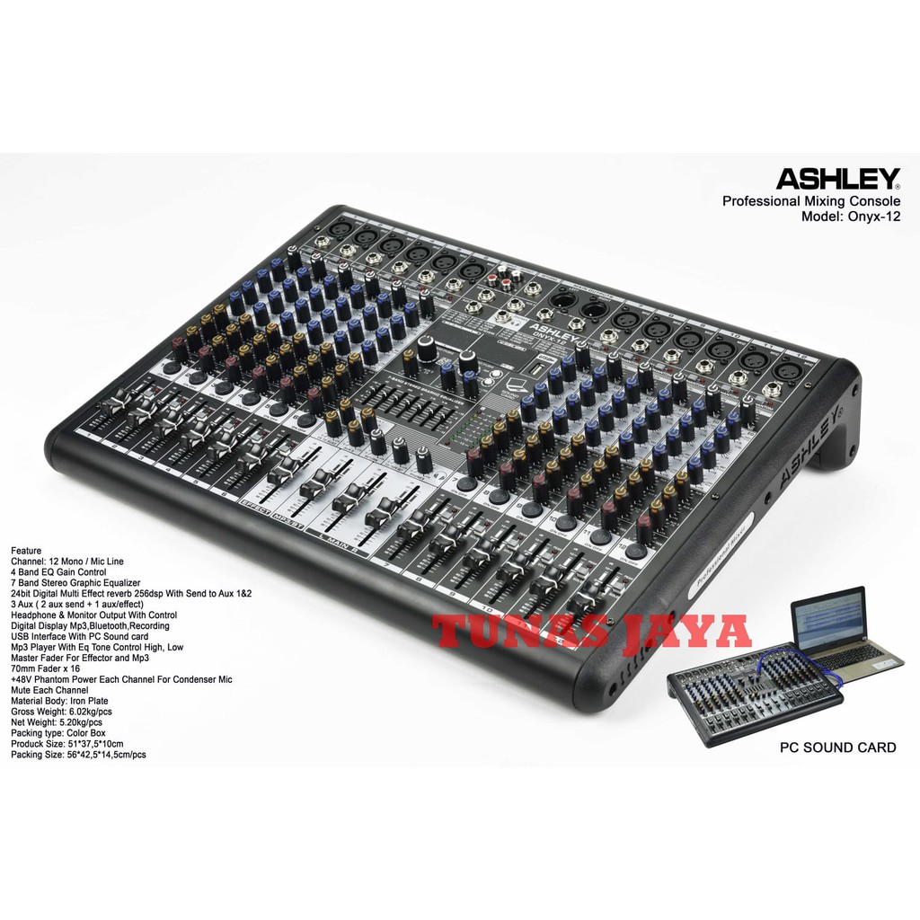 MIXER AUDIO ASHLEY ONYX12 - ONYX 12 - 12CH USB BLUETOOTH ORIGINAL NEW