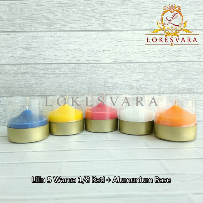 Lilin Puja Sembahyang Parafin 5 Warna 1/8 Kati + Alumunium Base