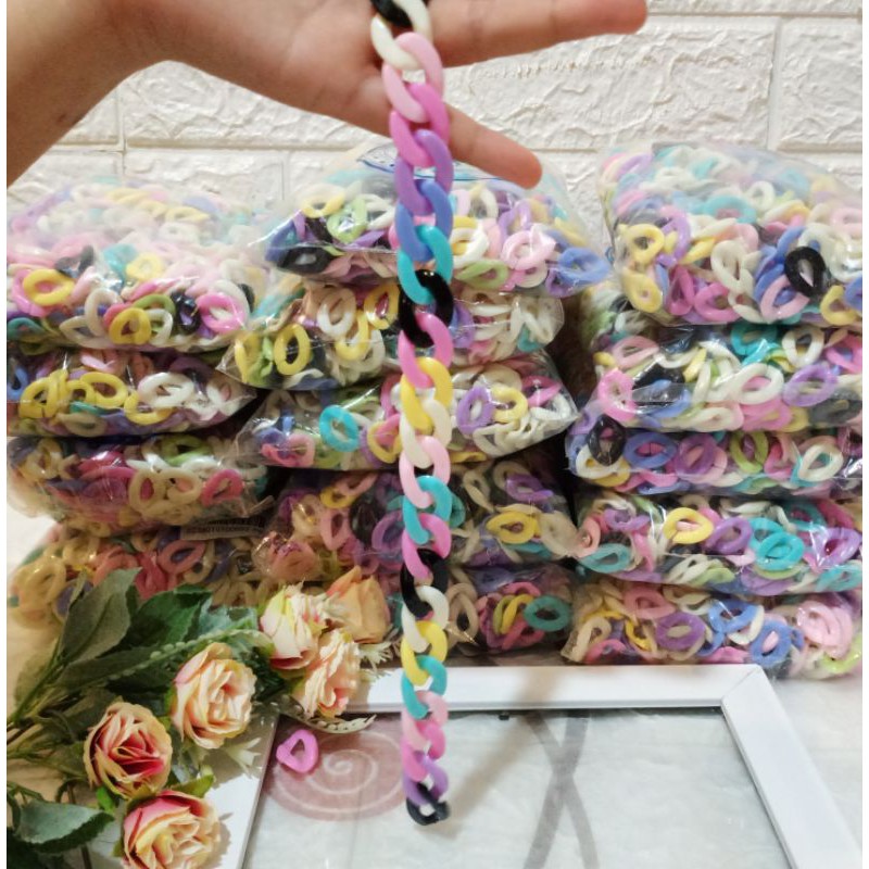 Mote Rantai Gepeng 16mmx23mm/ Mote Rantai Marmer Akrilik Warna Soft / Mute Rantai Acrylic Warna