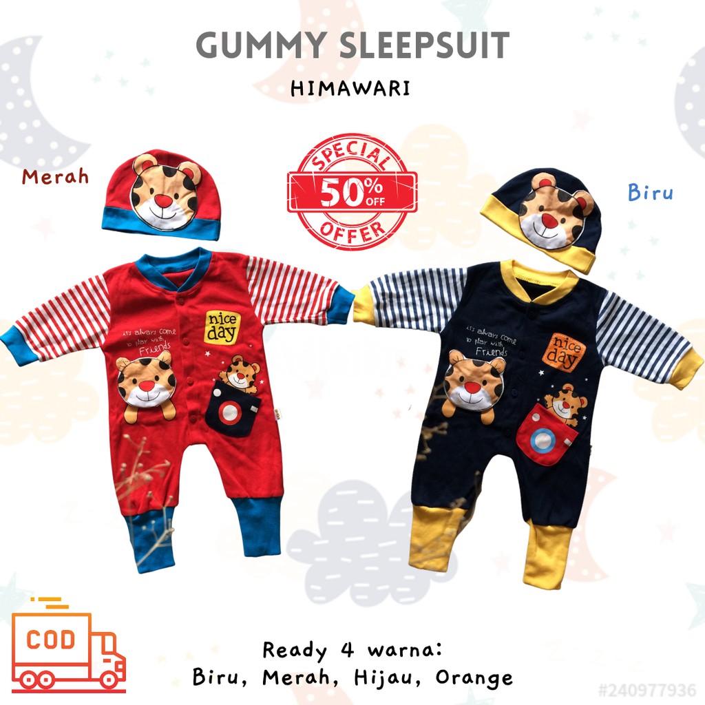 Sleepsuit HIMAWARI - Sleepsuit Bayi Perlengkapan Baby Newborn Sleepsuit Tebal Berkualitas Free Topi