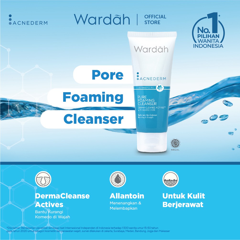 Wardah Acnederm Pure Foaming Cleanser 60 ml - Pembersih Wajah Berjerawat dan Berminyak  - BISA COD